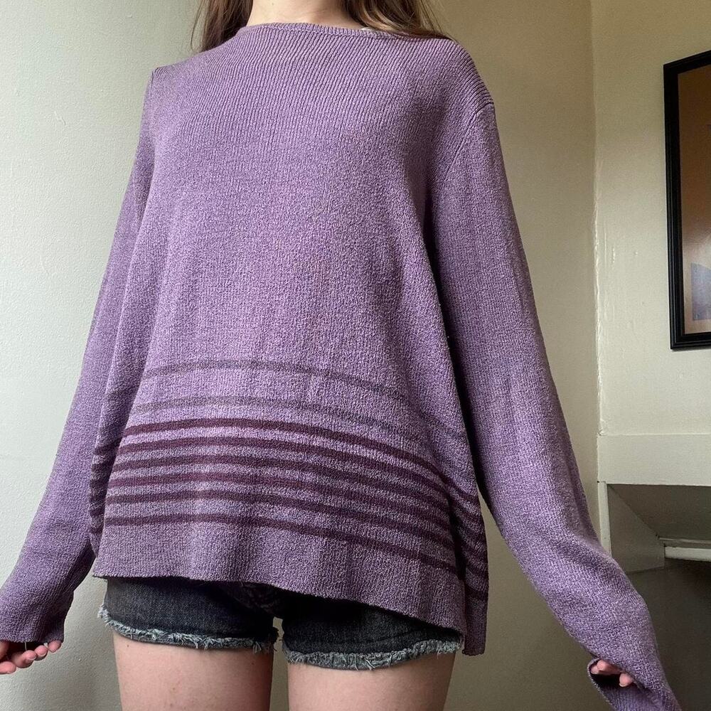 Vintage Y2K Partners Purple Striped Sweater Women’s Large 1990s 2000s
